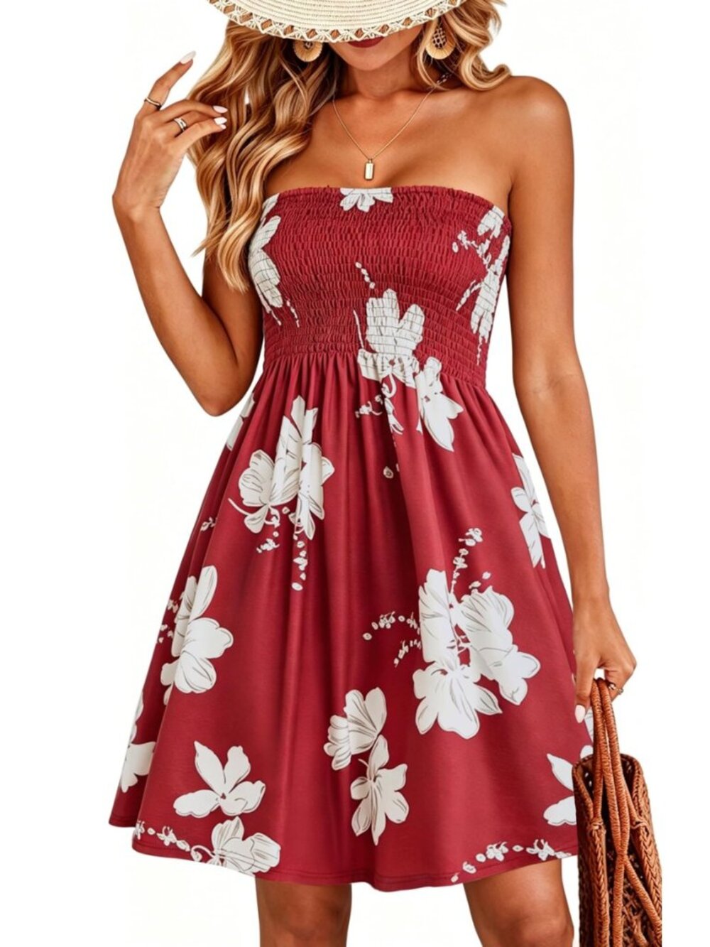 Summer Dresses for Women Strapless Sundress Floral Print Beach Cover Ups